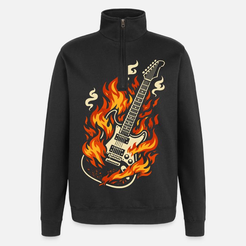 Electric Guitar Burning Rock Gift - Quarter-Zip Sweatshirt - black