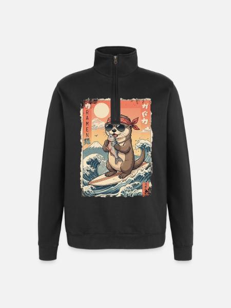 Kawaii Surf Otter - Quarter-Zip Sweatshirt - black