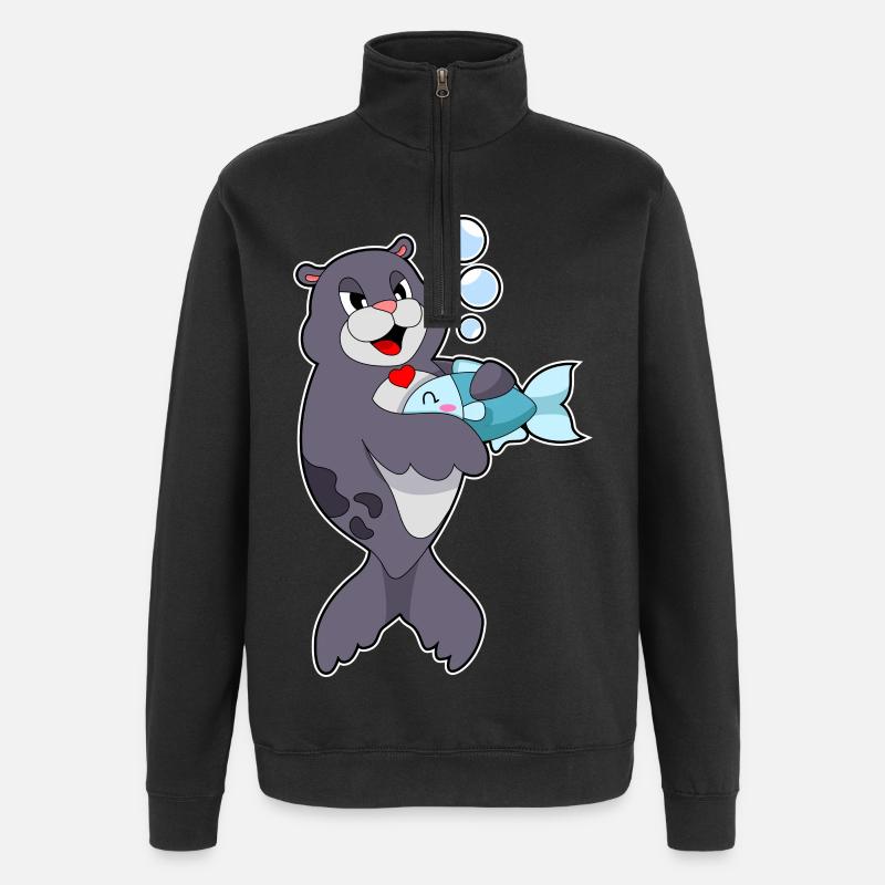Poisson phoque - Sweat à zip 1/4 - noir