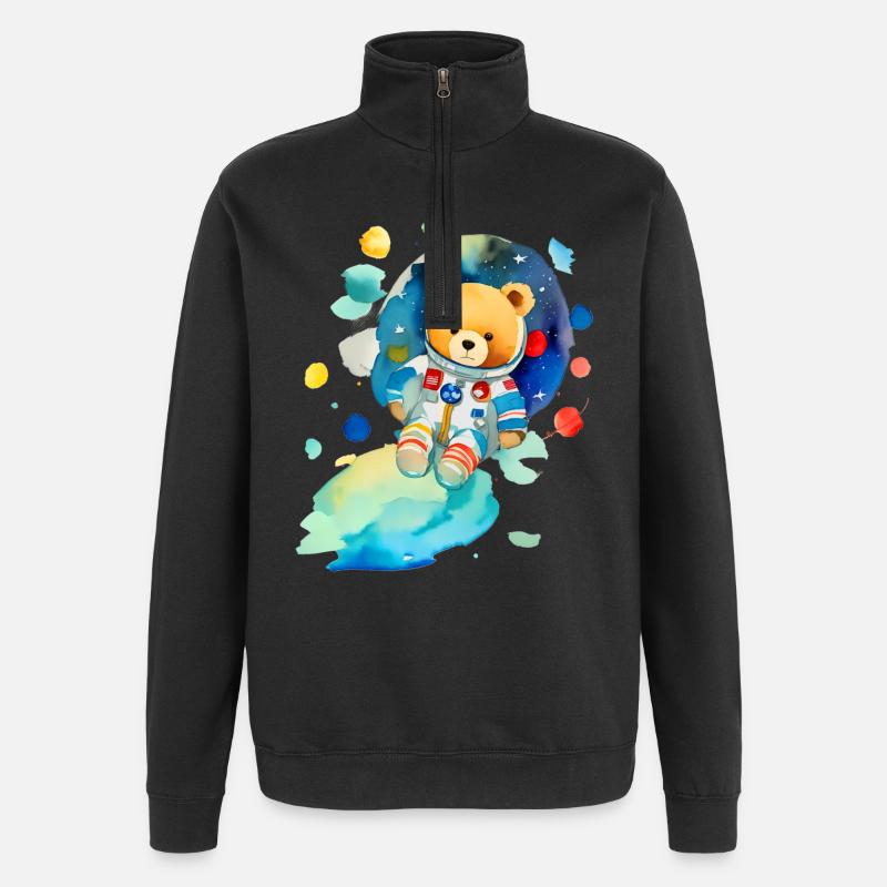 Teddy bear in space - Quarter-Zip Sweatshirt - black