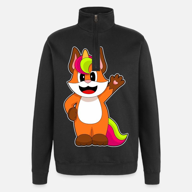 Licorne renard - Sweat à zip 1/4 - noir
