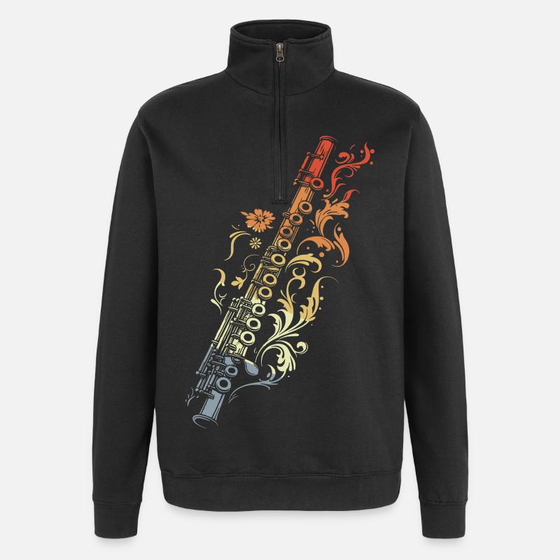 Flûte Graphique Style Rétro - Sweat à zip 1/4 - noir