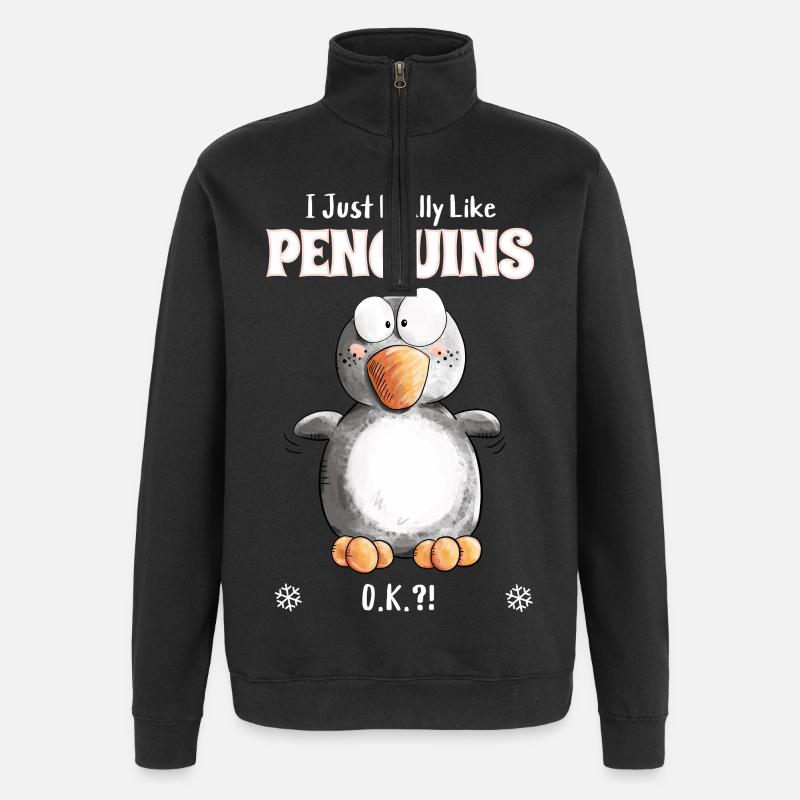 I Just Really Like Penguins Pinguin Spruch - Quarter-Zip-Sweatshirt - Schwarz