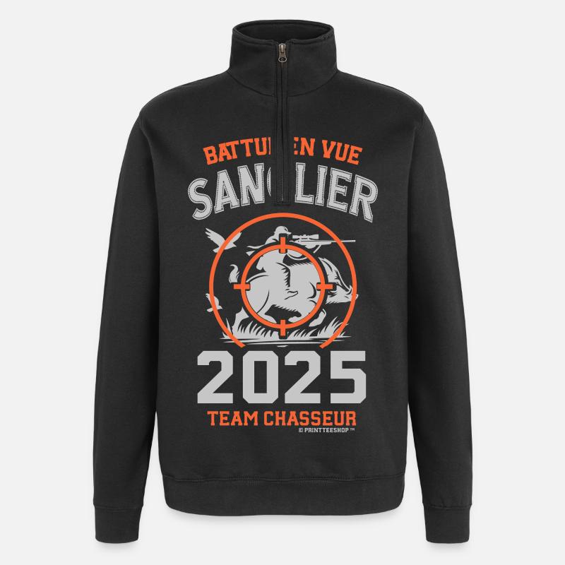 Sanglier Battue 2025 Équipement Chasseur - Sweat à zip 1/4 - noir