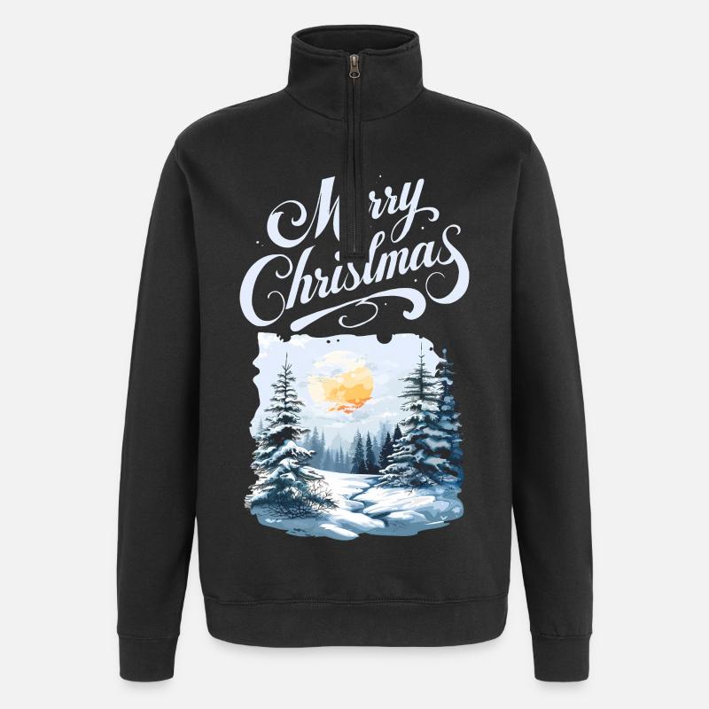 Joyeux Noël Forêt Paysage - Sweat à zip 1/4 - noir
