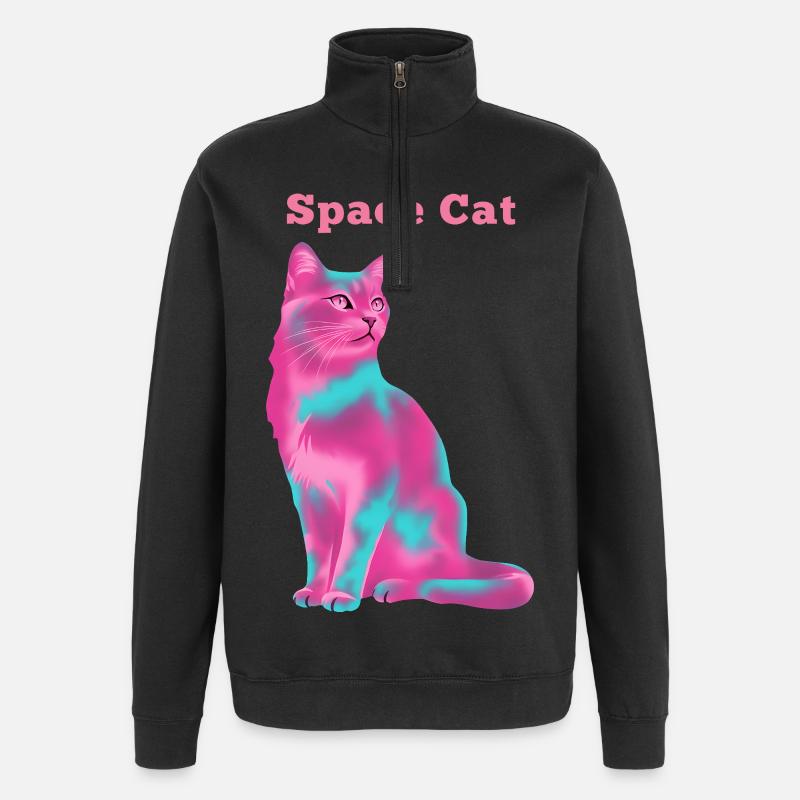Space Cat - Quarter-Zip-Sweatshirt - Schwarz