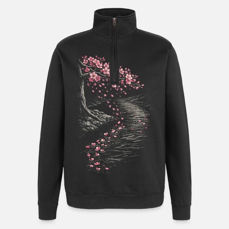 Kirsebærblomst Sakura Kirsebærblomst - Sweatshirt med 1/4 lynlås - sort
