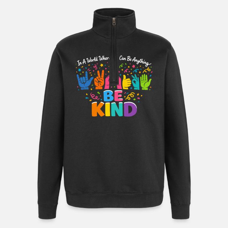 Sei freundlich Gebärdensprache inklusiv - Quarter-Zip-Sweatshirt - Schwarz