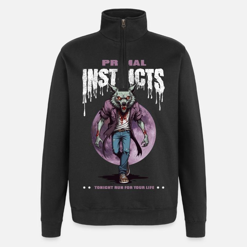 Werwolf bei Nacht - Quarter-Zip-Sweatshirt - Schwarz