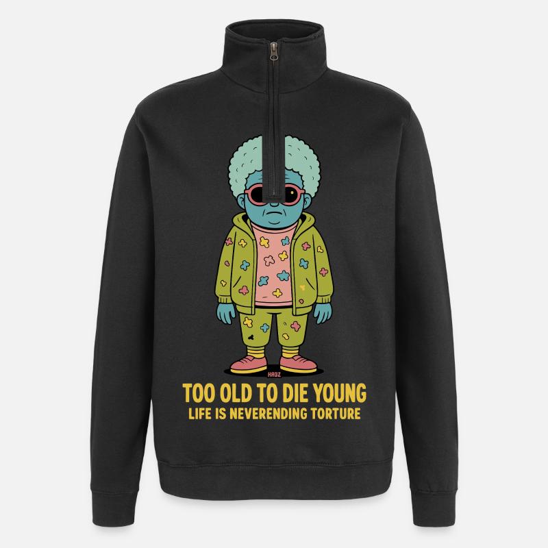 Blaue Afro-Punk Figur Hoodie Patchwork - Quarter-Zip-Sweatshirt - Schwarz