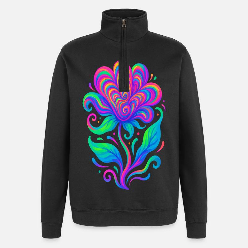 Lebendige Regenbogen-Herzblume - Quarter-Zip-Sweatshirt - Schwarz