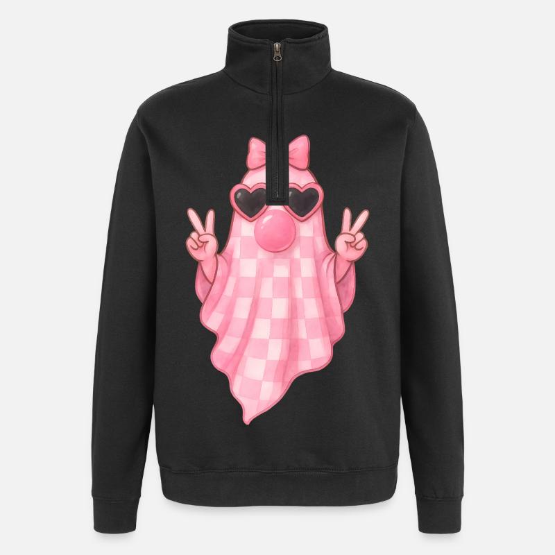 Süßer Pink Geist Halloween Design - Quarter-Zip-Sweatshirt - Schwarz
