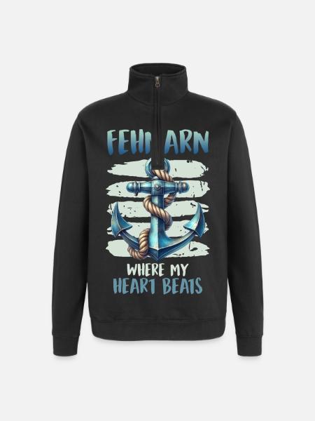 FEHMARN WHERE MY HEART BEATS Funny - Quarter-Zip Sweatshirt - black