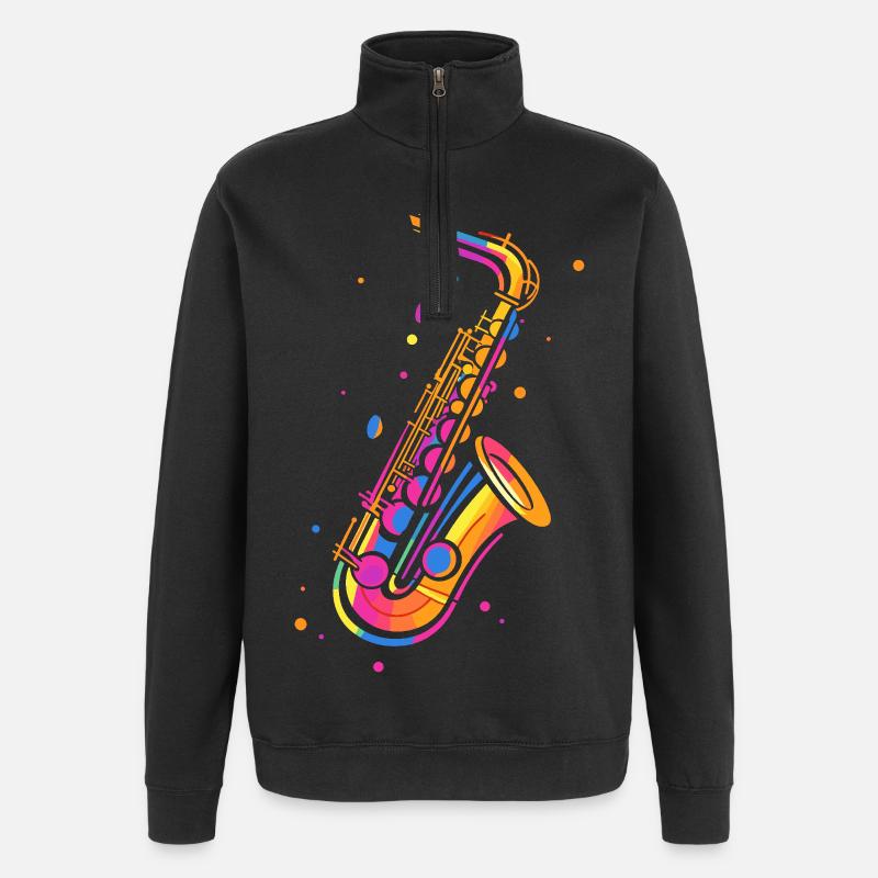 Retro Saxophon - Quarter-Zip-Sweatshirt - Schwarz