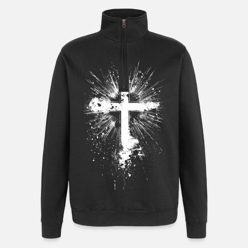 Weißes Kreuz mit Farbspritzern - Quarter-Zip-Sweatshirt - Schwarz