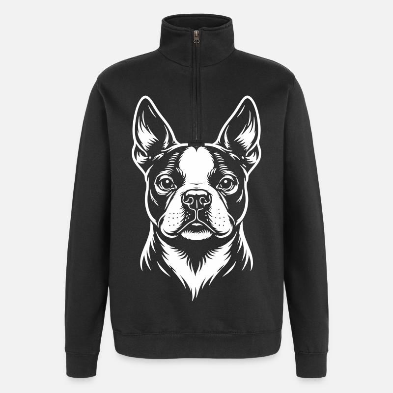 Tête de Boston Terrier - Sweat à zip 1/4 - noir
