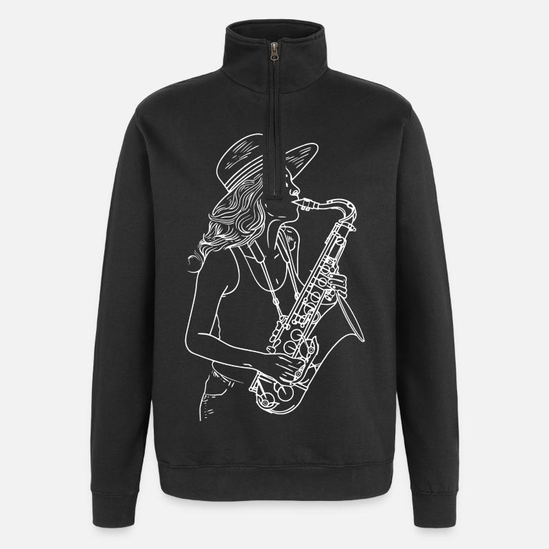 Dessin de saxophoniste - Sweat à zip 1/4 - noir
