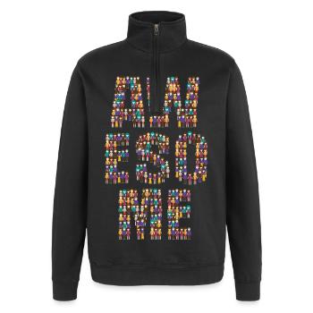 Awesome Crowd of Diverse Characters Typography - Quarter-Zip Sweatshirt - black - Front - AI Model Female 172 light (172cm) & AI Model Male 178 dark (178cm)