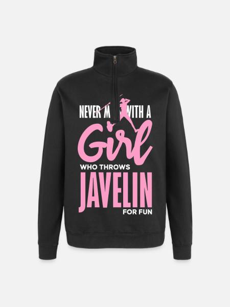 Javelin thrower with fun statement - Quarter-Zip Sweatshirt - black