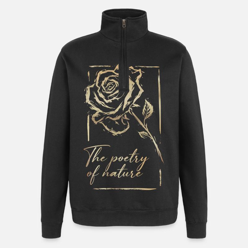 Rose with frame and lettering - Quarter-Zip Sweatshirt - black