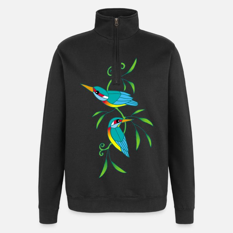 Oiseaux et nature - Sweat à zip 1/4 - noir