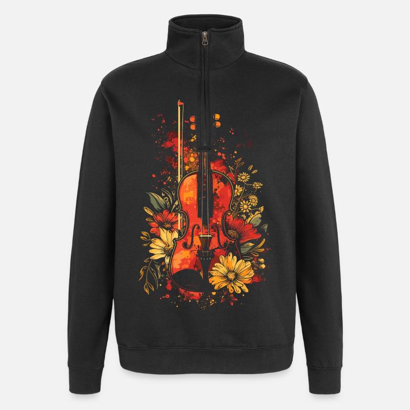 Dessin animé de violon - Sweat à zip 1/4 - noir