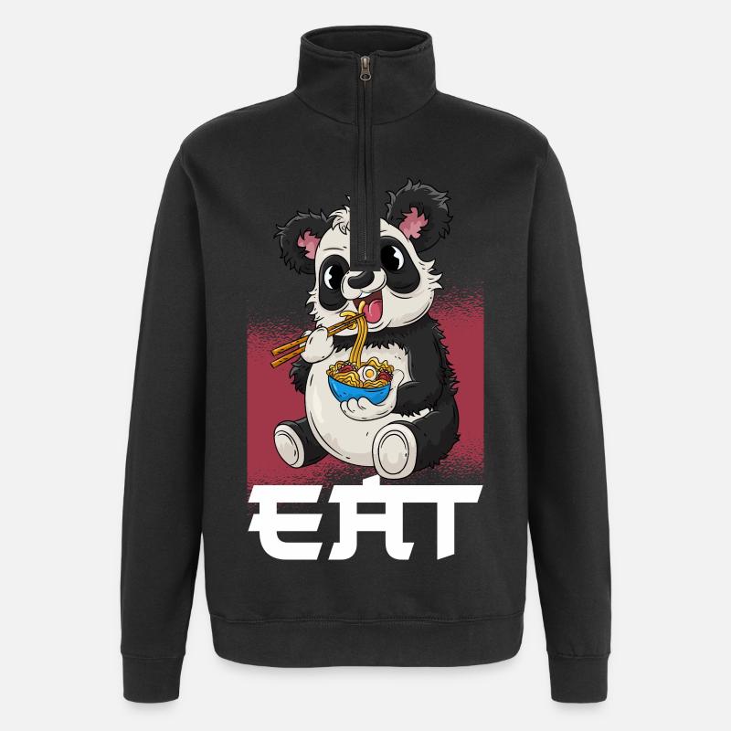 Panda Ramen Japanisch Essen - Quarter-Zip-Sweatshirt - Schwarz