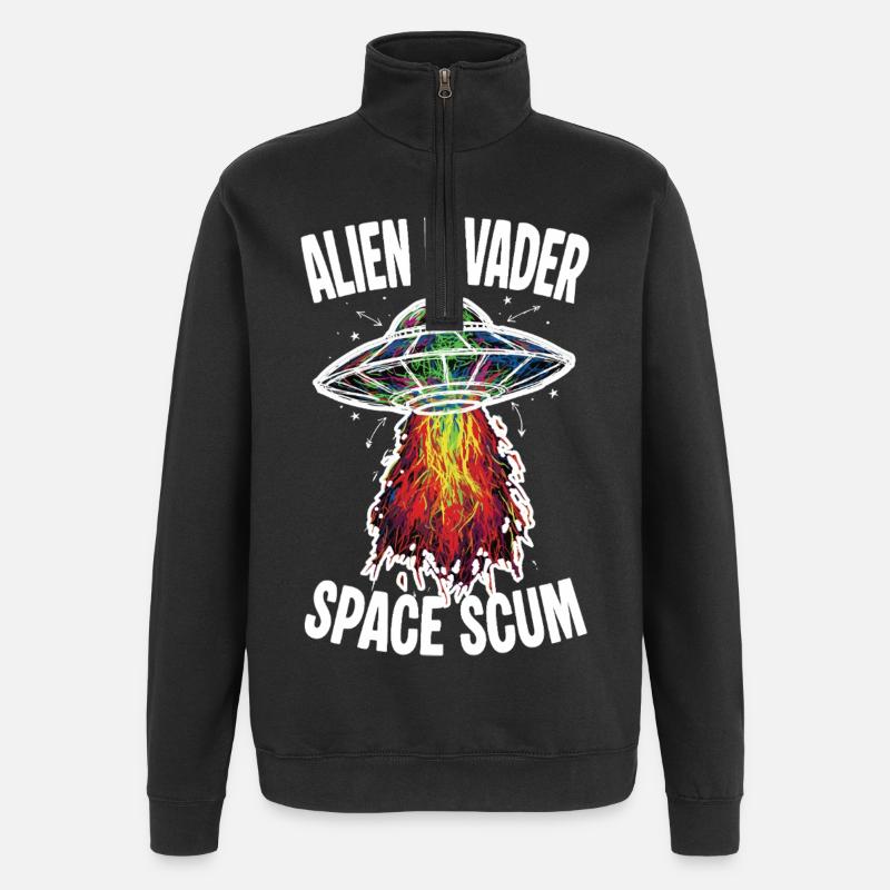 OVNI Alien Invader Space Scum Scribble - Sweat à zip 1/4 - noir