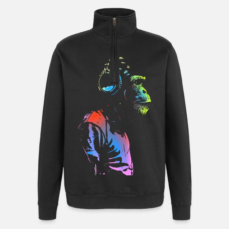 Affe mit Kopfhörern 🎧 - Quarter-Zip-Sweatshirt - Schwarz