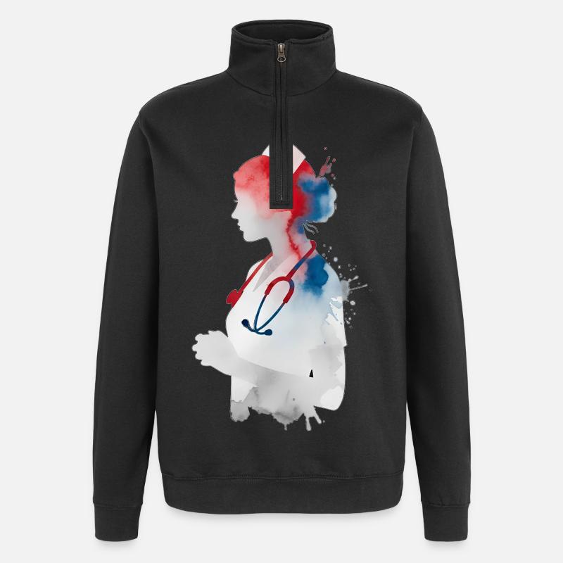 Infirmière Aquarelle Stéthoscope Infirmière - Sweat à zip 1/4 - noir
