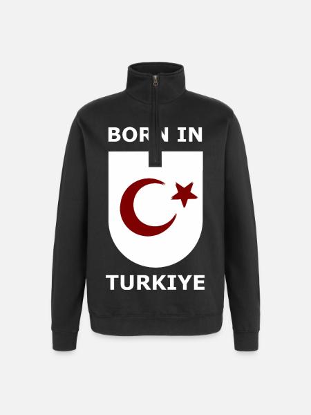 Born in Türkiye Shield - Quarter-Zip-Sweatshirt - Schwarz