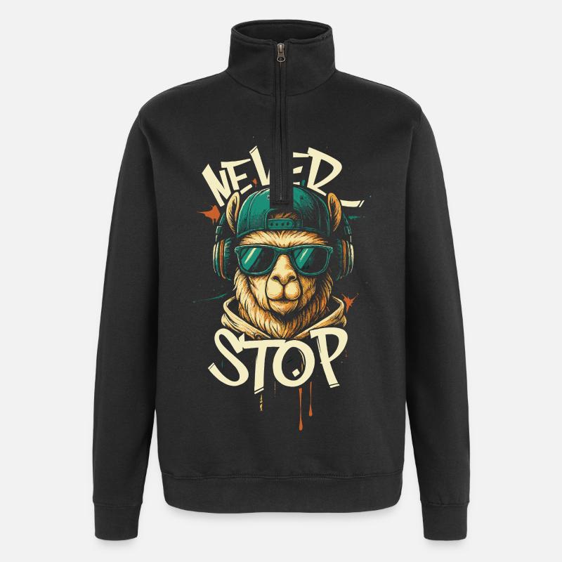 Llama DJ Never Stop - Sweat à zip 1/4 - noir