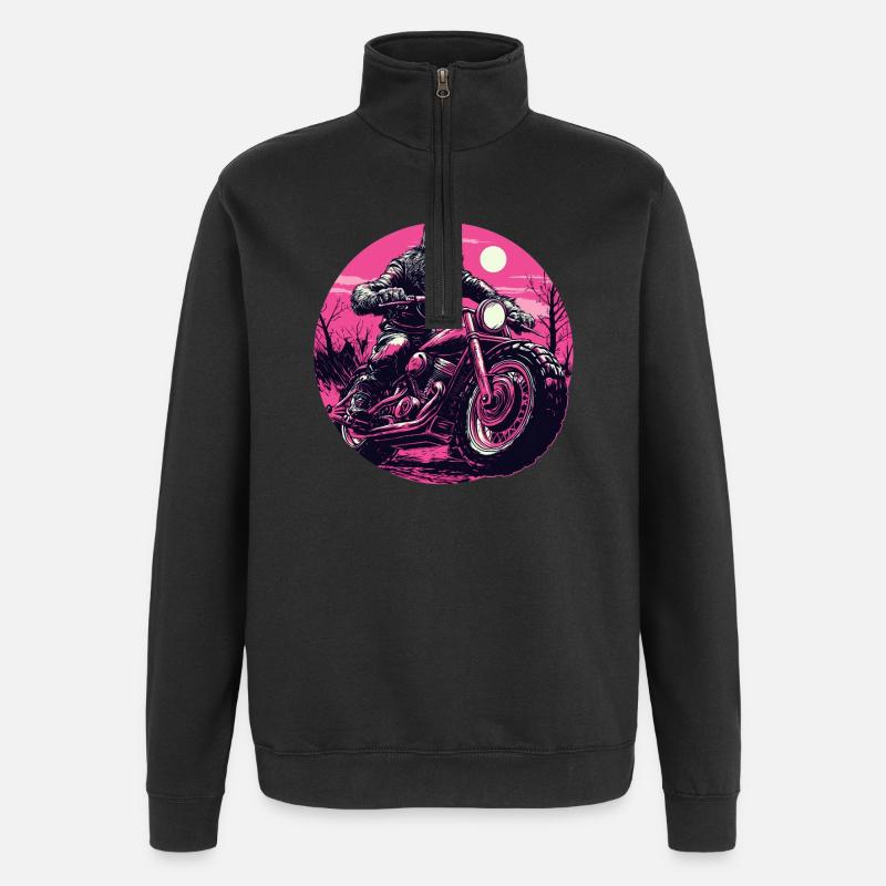 Werwolf auf Motorrad Neonpink - Quarter-Zip-Sweatshirt - Schwarz