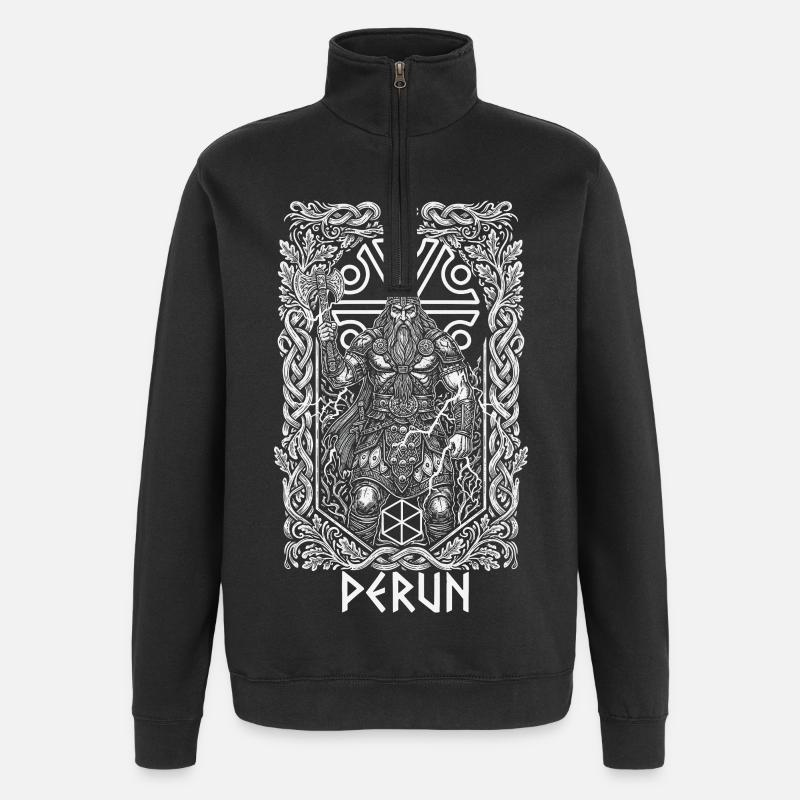 Perun Slavic Thunder God - Quarter-Zip Sweatshirt - black