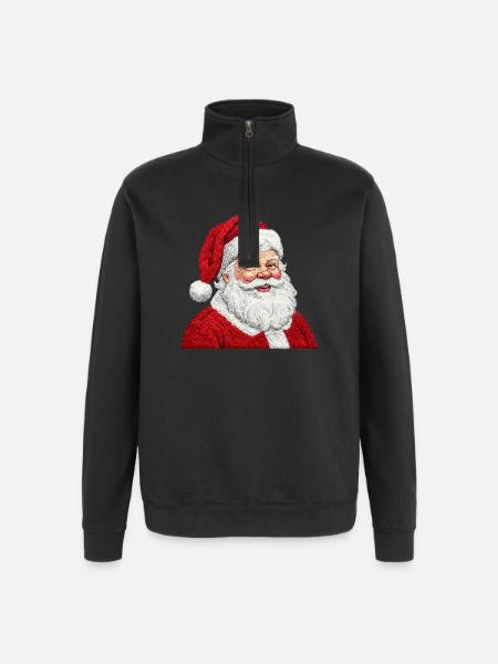 Embroidered Santa Claus – cheerful design (printed) - Quarter-Zip Sweatshirt - black