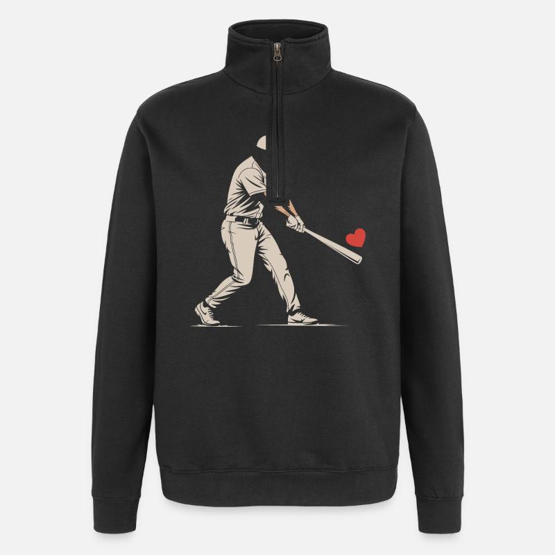 Silhouette Batter Baseball Valentines - Quarter-Zip Sweatshirt - black