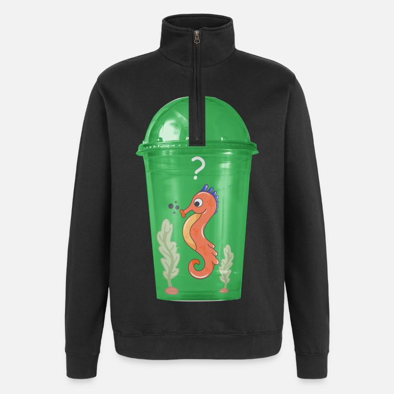 Seepferd im Becher - Quarter-Zip-Sweatshirt - Schwarz