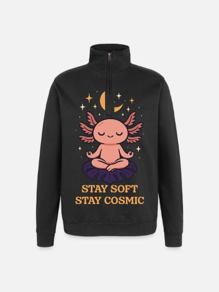 Meditierender Axolotl - Stay Cosmic Design - Quarter-Zip-Sweatshirt - Schwarz