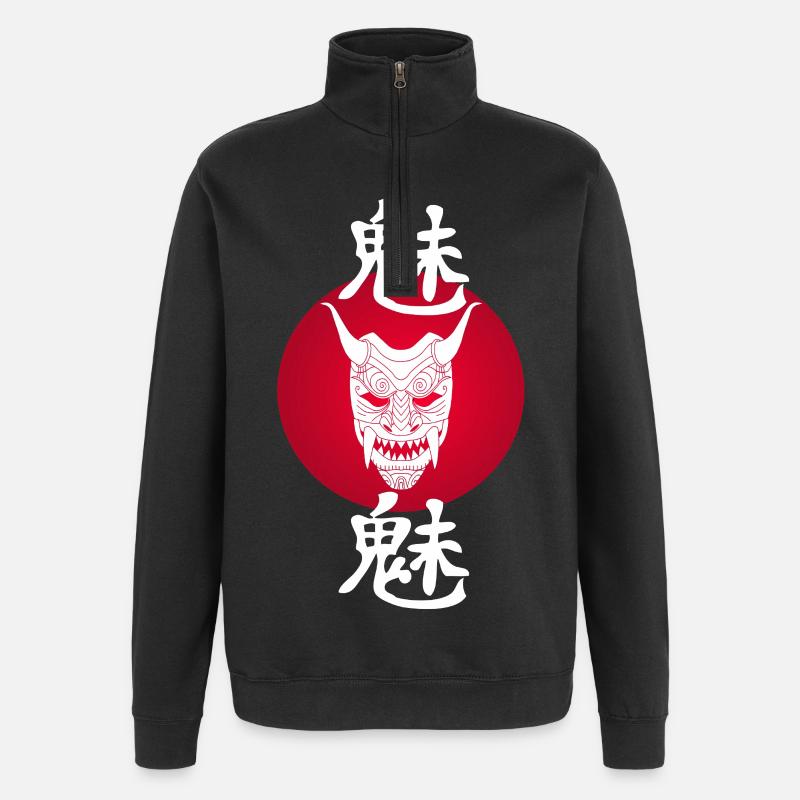 Demone bianco giapponese e sole rosso - Felpa con zip 1/4 - nero