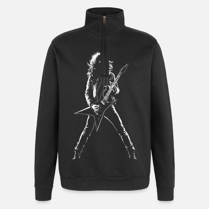 Gitarrist Mann spielt E-Gitarre Druck - Quarter-Zip-Sweatshirt - Schwarz