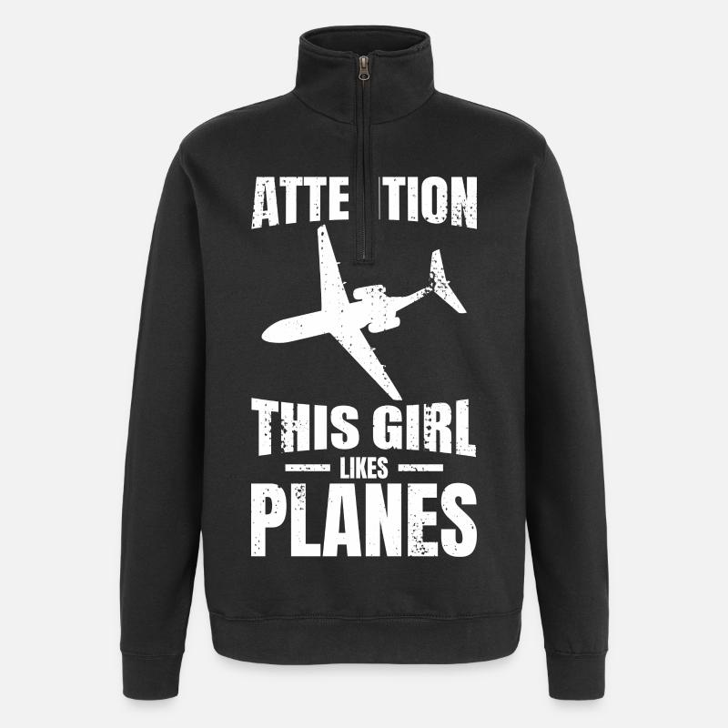 Dieses Mädchen mag Flugzeuge - Quarter-Zip-Sweatshirt - Schwarz