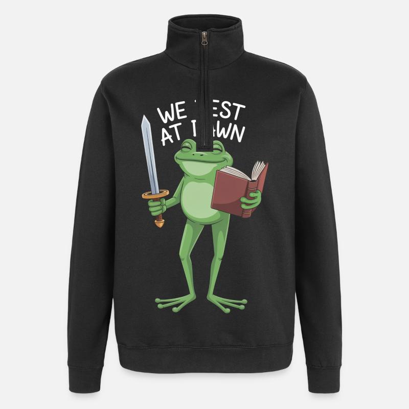 Dawn Frog Knight Reading - Quarter-Zip Sweatshirt - black