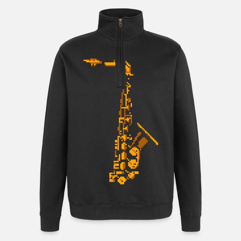 Saxophone Pixel Art - Sweat à zip 1/4 - noir