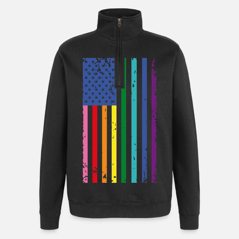 Drapeau arc-en-ciel des États-Unis - Sweat à zip 1/4 - noir