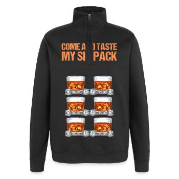 Venez goûter mon pack de six - whisky whisky drôle - Sweat à zip 1/4 - noir - Devant - AI Model Female 172 light (172cm) & AI Model Male 178 dark (178cm)