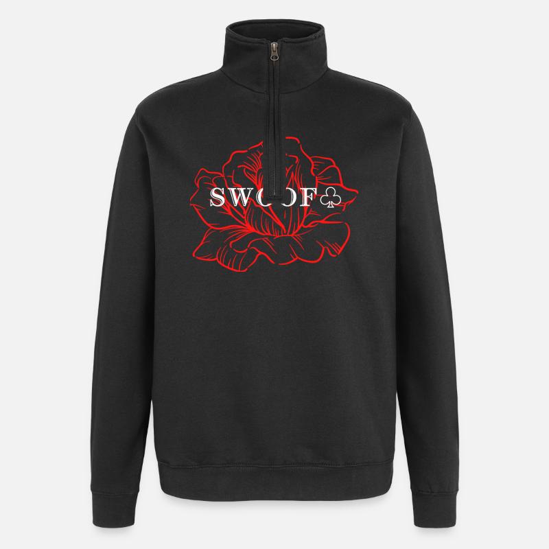 Rote Rosenlinienkunst - Quarter-Zip-Sweatshirt - Schwarz