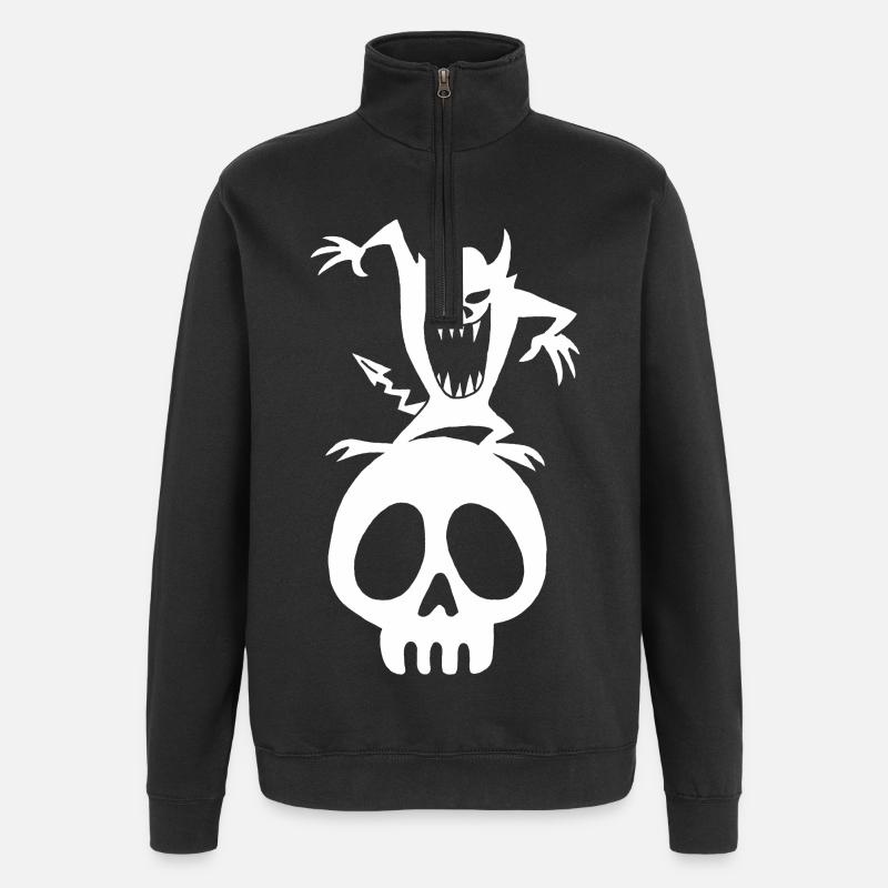 Skull and white demon - Quarter-Zip Sweatshirt - black