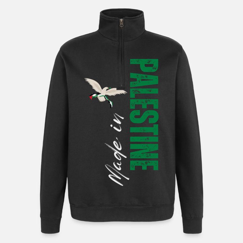 Made in Palestine, design vertical - Sweat à zip 1/4 - noir