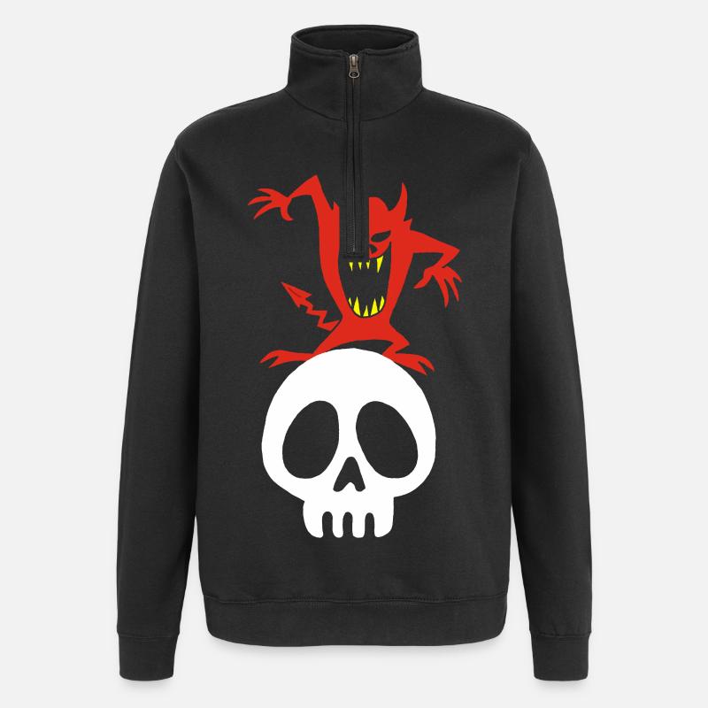 Demon on a Skull - Quarter-Zip Sweatshirt - black