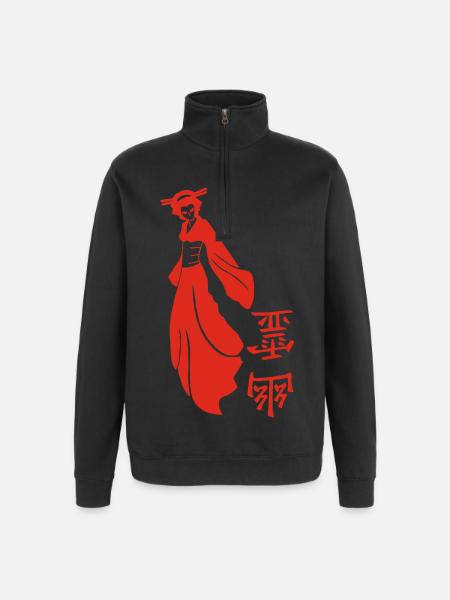 Red Japanese Ghost - Quarter-Zip Sweatshirt - black